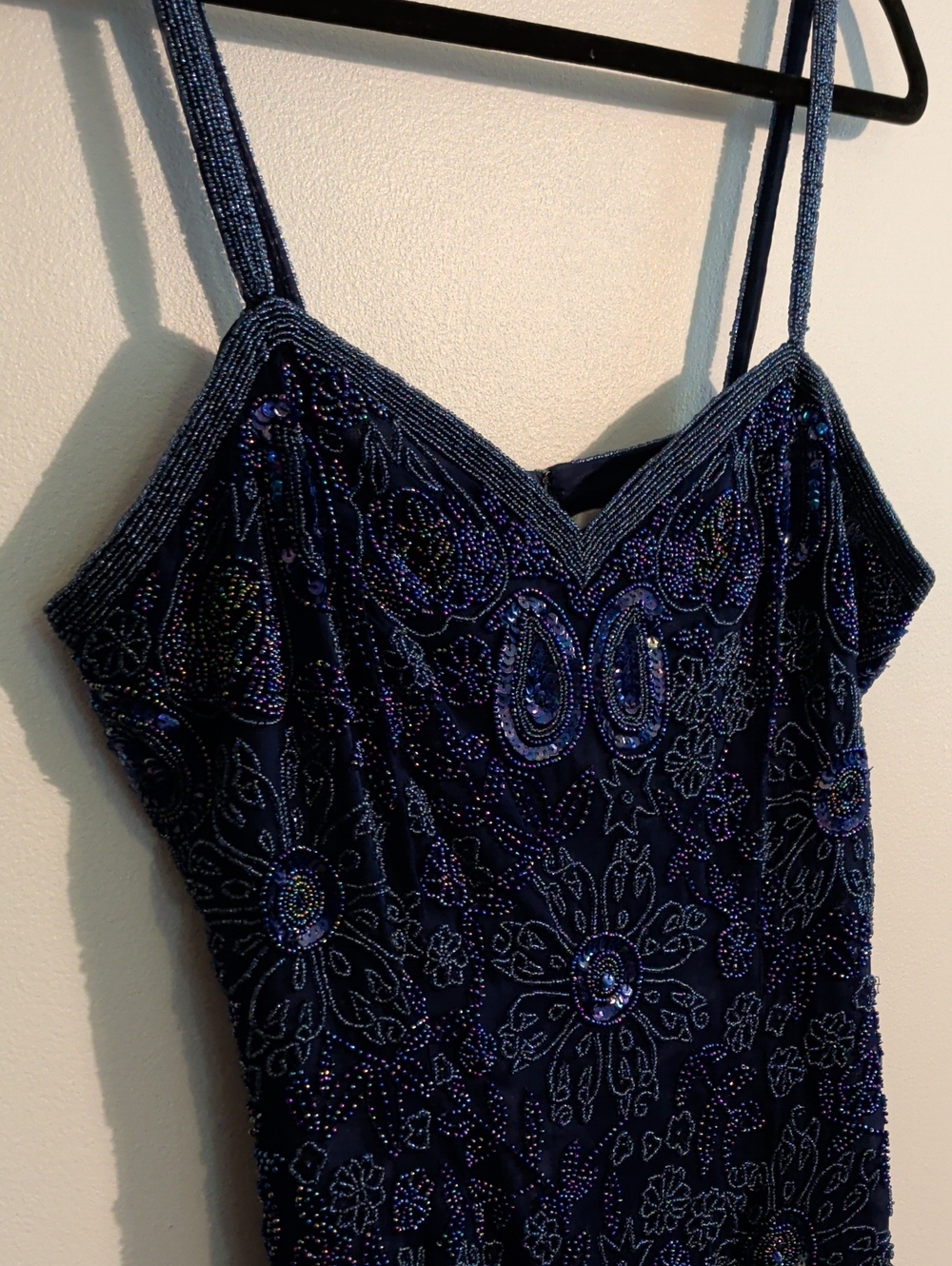 VINTAGE silk beaded navy cocktail dress - size 8 - Picture 5 of 16